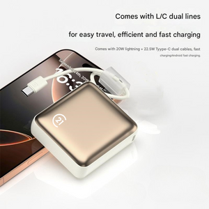Mini Gold Power Bank 10,000mAh with Built-in Cable – Fast Charging, Ultra Slim - NEW