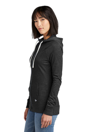 Ladies Black Heather Sueded Cotton Full Zip Hoodie