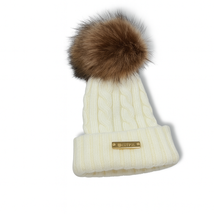 Faux Fur POM Wool Beanie - Cream