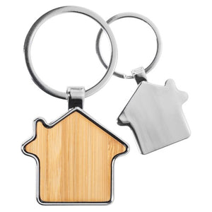 Bamboo & Metal House Keychain - Personalized