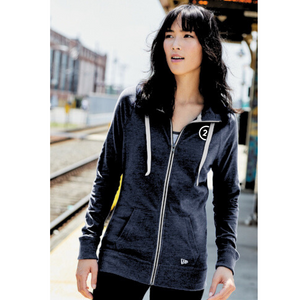 Ladies Black Heather Sueded Cotton Full Zip Hoodie