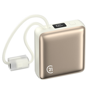 Mini Gold Power Bank 10,000mAh with Built-in Cable – Fast Charging, Ultra Slim - NEW