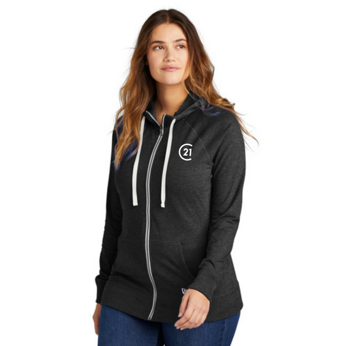 Ladies Black Heather Sueded Cotton Full Zip Hoodie