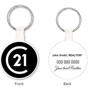 White Round PVC House Keychain - Your Name/Logo