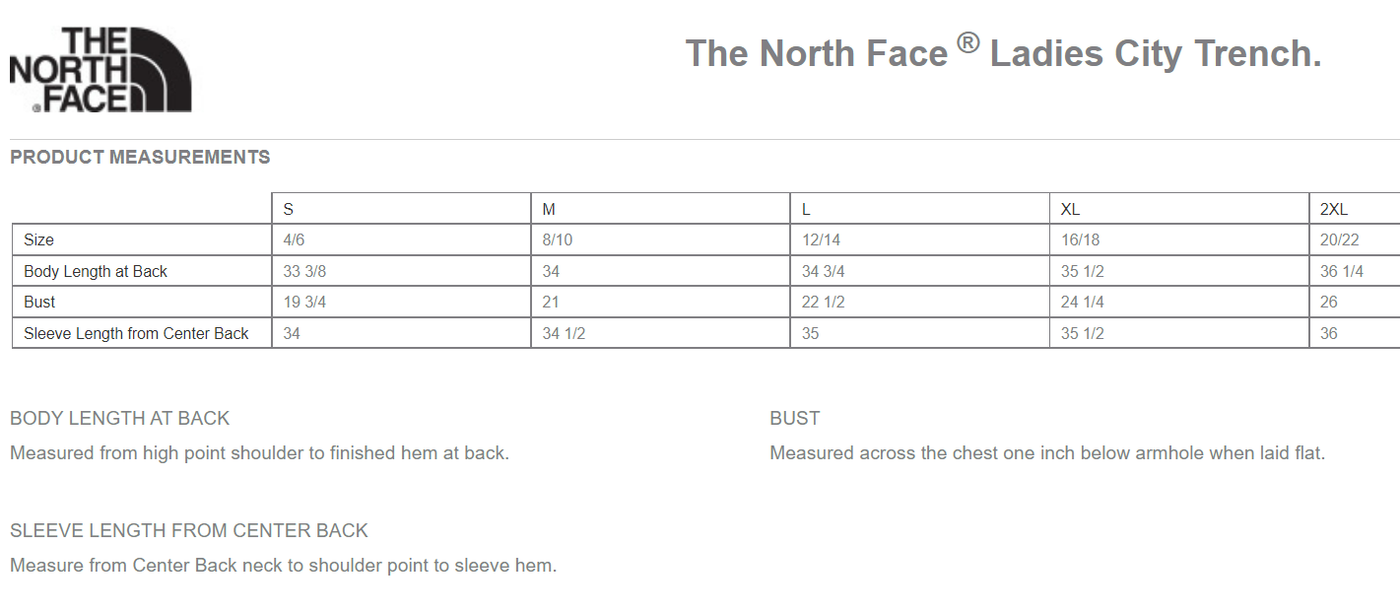 The north face size guide outlet womens